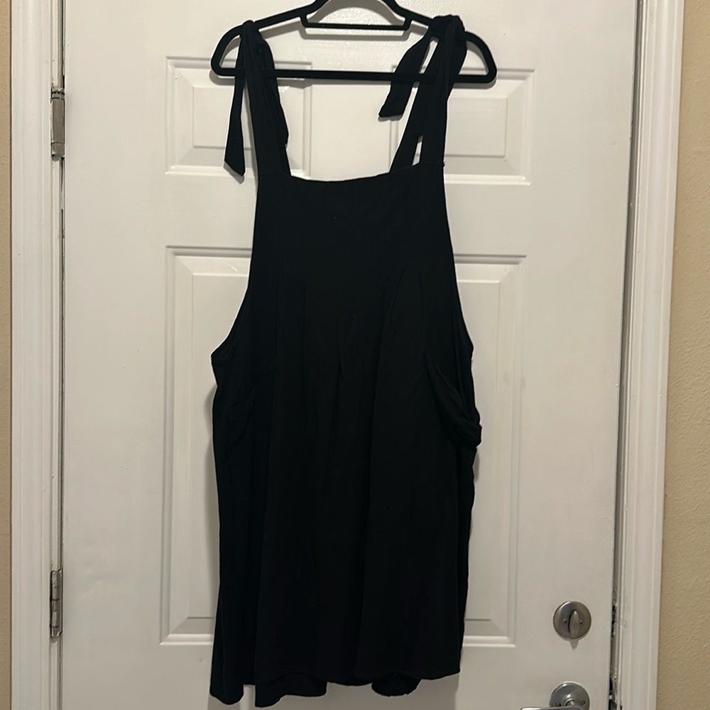 Solid Pleated Hem Pocket Tie Shoulder Overall Dress